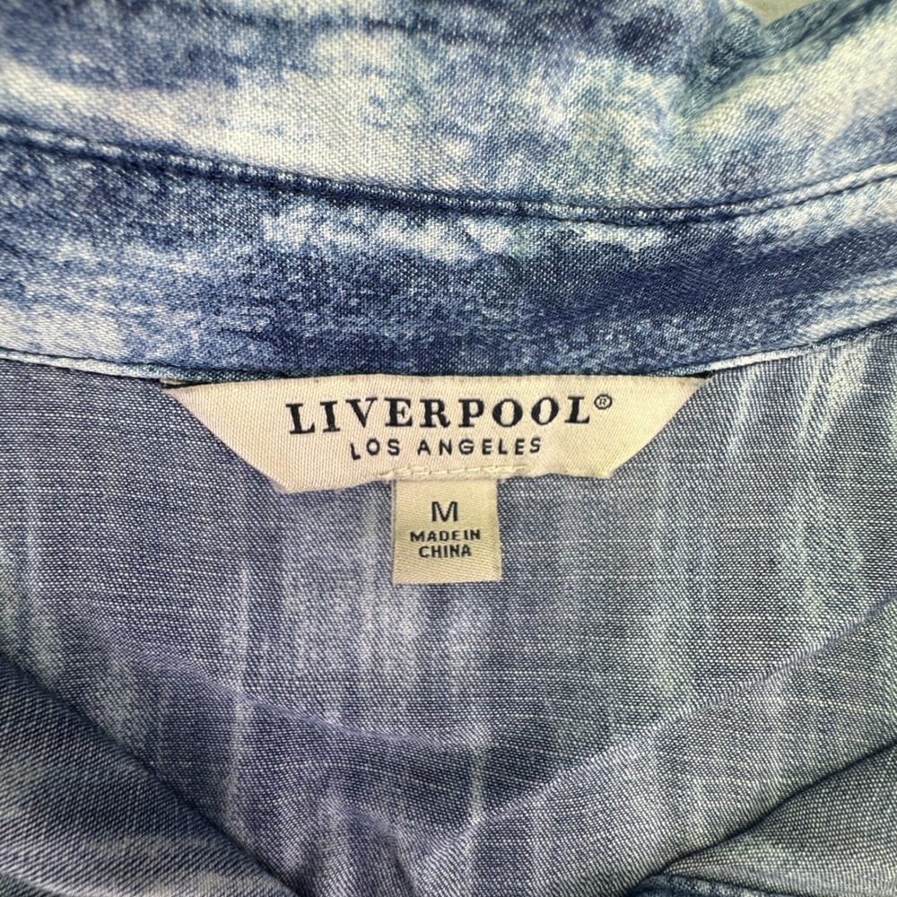 Liverpool Shirt Women's Medium Button Down Blue Long‎ Sleeve White Ikat Blouse - Picture 2 of 8